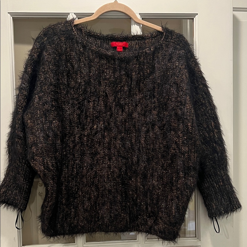 Women's Black and Gold Fuzzy Sweater